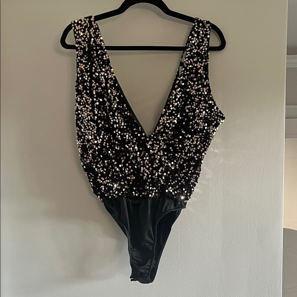NWT Herringstones Black Sequin Bodysuit